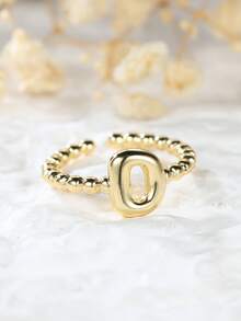 Tsnamer 1 pièce Bague vintage avec initiale en forme de cœur de A à Z, bague empilable minimaliste avec lettre gravée, cadeau pour elle, bijoux, cadeau pour femmes au quotidien - Bague à perles - Voir 32