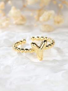 Tsnamer 1 pièce Bague vintage avec initiale en forme de cœur de A à Z, bague empilable minimaliste avec lettre gravée, cadeau pour elle, bijoux, cadeau pour femmes au quotidien - Bague à perles - Voir 29