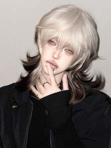 alicegarden 1 Synthetic Heat-Resistant Straight Hair With Bangs, Short Multi Colored Wig, 16 Inches Long, Made Of Fiber, Suitable For Daily Use, Natural And Realistic Wig (Excluding Accessories)