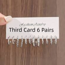 6件/24件/30件 时尚优雅复古精致仿珍珠心形几何编织宽金属C形耳环多件套装，节日、度假、派对、约会、日常佩戴礼品 - 銀色 - 查看 5