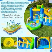 Castillo hinchable para uso en interior y exterior, equipado con tobogán, piscina de bolas y rocódromo, así como un muñeco hinchable de gorila con soplador de aire y un castillo hinchable con temática de puente de rana. - Verde - Ver 5
