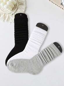 3/6 Pairs Women Solid Color Velvet Thickened Warm Mid-Calf Socks, Soft Skin-Friendly Slimming Versatile Socks, Japanese Korean Style For Commute And Daily Wear (Excluding Sock Card) - Multicolor - View 2