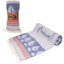 土耳其制造 Peshtemal 沙滩巾 - 轻质土耳其毛巾 - 100x180 厘米 - 柔软、快干、紧凑 - 适合海滩、沐浴、水疗和日常使用 - 寶藍色 - 查看 7