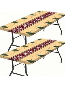 1 pieza Mantel con borde elástico con tema navideño, patrón de copos de nieve dorados y ciervos, esencial para decoración festiva, adecuado para reuniones familiares y fiestas para añadir calidez, usar en picnics al aire libre, se puede usar dentro y fuera - Negro - Ver 15