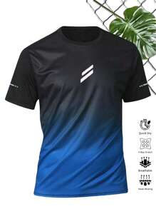 男士渐变色短袖T恤，男士健身服，速干面料，适合户外运动、训练、跑步、日常休闲穿着，也适合运动员、丈夫或男友穿着。 - 藍色 - 查看 9