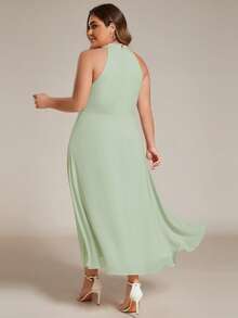 Đầm chiffon thanh lịch không tay, hở lưng, vạt bất đối xứng, thích hợp làm đầm dự tiệc cưới, đầm phù dâu mùa xuân. - Màu xanh Bạc hà - Xem 2