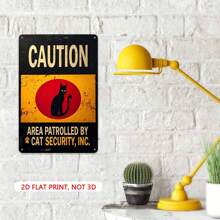 1PCS Vintage Metal Tin Sign, 8x12 Inch, 2D Flat, Caution Area Patrolled By Cat Security Inc, Black Cat Design, Perfect For Garage, Man Cave, Bar, Shed, Or Outdoor Decor - 銀色 - 查看 4