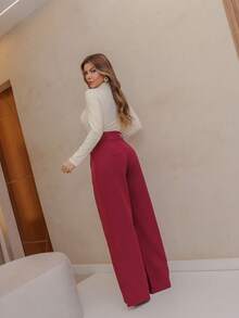 YING ZI Stone Mode Formal Tailored Wide Leg Trousers - 紅木色 - 查看 2