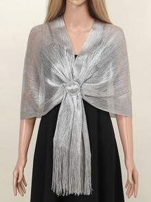 1 件金银线披肩肩环扁平围巾围脖新娘伴娘舞会婚礼晚礼服披肩 - YSY013B-銀色 - 查看 10