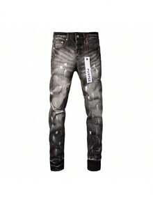 Men's And Women's Jeans, Painted Worn-Out African American High Street Denim Pants, Men's Perforated Art New Harajuku, Men's And Women's Patch Denim Shorts - 黑白灰 - 查看 1