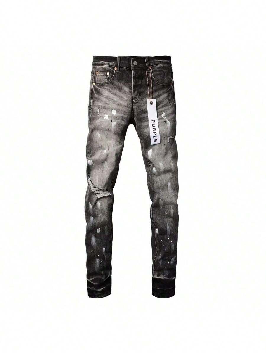 Men's And Women's Jeans, Painted Worn-Out African American High Street Denim Pants, Men's Perforated Art New Harajuku, Men's And Women's Patch Denim Shorts - 黑白灰 - 查看 1