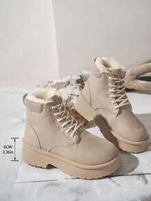 Damskie, jesienno-zimowe, sznurowane, krótkie botki z płaskim dnem i okrągłym noskiem w kolorze moreli, z kolekcji 2025, modne, wysokiej jakości, lekkie, antypoślizgowe buty sportowe do pracy na świeżym powietrzu, damskie, miękkie, wygodne i ciepłe, śniegowce, buty dla studentek na Halloween, sportowe, rekreacyjne i uniwersalne, smukłe buty motocyklowe