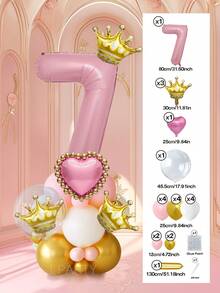25pcs/Set Royal Princess Theme Luxury Party Decoration Balloon Set - Includes 32-Inch (Approx. 80cm) Deluxe Number Balloons (0-9 Silver/Pearl Pink/Purple/Gold), 18-Inch Clear Balloons, 10-Inch Romantic Heart Balloons (Red/Purple/Pink/Blue), And Exquisite Mini Balloons (Gold Crown/Silver Crown/Shell/Rose/Snowflake), Perfect For Frozen, Ice Palace Theme/Underwater Kingdom Theme/Magic Castle Theme/Rose Garden Theme And Other Royal Princess Style Celebrations, Baby Shower - Multicolor - View 18