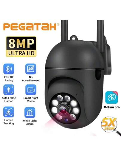NEW 8MP 4K HD PTZ Wifi Camera Zwart Kam Pro Surveillance Cam 4X Digital Zoom Night Vision Human Detection Home Security Protection