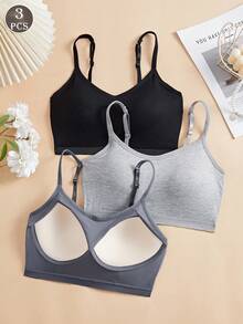 3PCS Women's Solid Color One-Piece Adjustable Shoulder Strap Is Comfortable, And There Is No Steel Ring With Its Own Chest Pad, Tube Top Underwear, Sports Sleep Bra Vest Underwear.