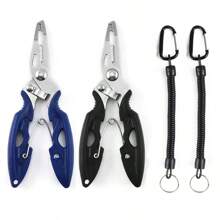 1 pieza Alicates de pesca multifuncionales, mango antideslizante, sacador de anzuelos de acero inoxidable, tijeras para trenzar accesorios de pesca, con herramienta de pesca con moscas, extracción rápida de anzuelos - Equipo de pesca duradero azul/negro, adecuado para pescadores