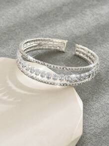 INN NEVV 1 Stück Damen Mode Zirkonia verzierter offener Armreif, elegant und geeignet für den täglichen Gebrauch