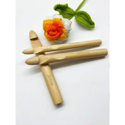 15mm/20mm/25mm Large Wooden Crochet Hooks, Bamboo Color, Suitable For Beginners And Experienced Crocheters, Ideal For Crocheting Animal Nests