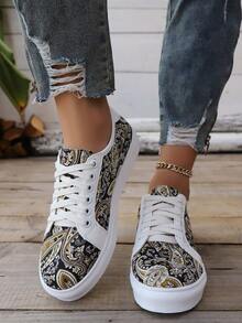 1 Pair Women's Casual Lace-Up Bohemian Style Comfortable Flat Sneakers, Versatile And Elegant