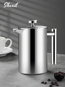 shoxil 1 件 304 不锈钢法压壶，双层手冲咖啡壶，泡茶壶，法压咖啡机，家庭和户外咖啡工具，适用于家庭、办公室、露营、旅行、下午茶 - 銀色 - 查看 2