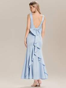 EVERPRETTY 优雅伴娘礼服，带蝴蝶结，露背蓝色礼服 - 淺藍色 - 查看 5