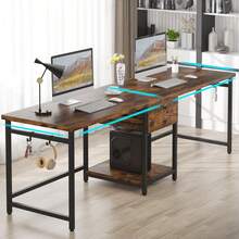 Tribesigns 200 Cm Long Desk, Double Computer Desk With 2 Drawers, Two Person Desk Workstation With Storage Shelves, Writing Table Study Desk For Home Office, Rustic Brown - Brown - View 6
