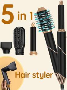 Set di accessori per acconciatura 5 in 1 pieghevole, asciugacapelli con spazzola, soffiatore ad aria calda ad alta velocità con ioni negativi, con testine intercambiabili per asciugare velocemente, arricciare, volumizzare e stirare i capelli