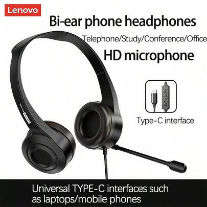 Lenovo Headphones E01 Professional Noise Reduction Single-Sided Rotatable Microphone Headset Anti-Tangling Wire Suitable For Computers/Notebooks/Tablets/Mobile Devices Head-Mounted Wired Headset Black Single USB Black Type-C