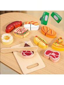 1 Set Of Pretend Simulation Fruit Kitchen Toys For Kids Cutting Game Children Early Educational Food Cognitive Role Play Wooden Toy - Multicolor - View 5
