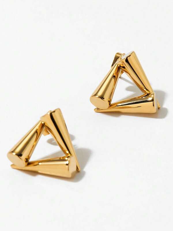 1 Pair Geometric Cone & Triangle Minimalist Stainless Steel Earrings, Suitable For Daily Wear