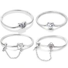 1 件镀银闪亮基本款设计手链蛇形手镯蝴蝶心形星形手链定制串珠吊坠非常适合日常佩戴或周年纪念礼物 - 銀色 - 查看 2