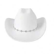 Men Women Felt Cowgirl Hat Wide Brim Jazz Cap Stylish Sparkly Belt Western Cap For Daily Life  Party - 白色 - 查看 6