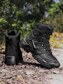 Men's Anti-Slip & Water-Resistant Outdoor Sport Boots, Plus Size Mid-Top Hiking Boots, Tall Desert Boots, Practical Military Boots For Hiking, Camping And Other Outdoor Activities, With Zipper And Hook And Loop Design