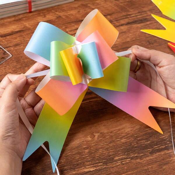 100Pcs Large Pull String Rainbow Color Gradient Butterfly Wedding Car Door Handle Decorations Birthday Party Classroom Book Wrapping Gift Packaging Supplies Ribbon Bow For Bridal Shower Baby Shower Graduation Celebration DIY Craft Decoration