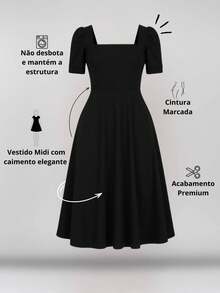 Milimetrica Elegant Loose Pregnancy Women's Midi Dress With Evangelical Princess Sleeves Congregate - 黑色 - 查看 9