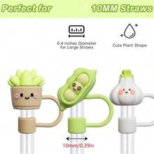 1 件/2 件/4 件 10 毫米可爱植物硅胶吸管塞，可重复使用吸管套，适用于 30 盎司和 40 盎司玻璃杯、杯子装饰配件、婚礼派对情人节母亲节礼物、学校用品 - 彩色 - 查看 2