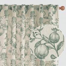 Jinchan Linen Curtains Floral Curtain For Living Room 84 Inch Long Dark Green French Back Tab Light Filtering Toile Print Farmhouse Bedroom Curtains Window Drapes Set 2 Panels - 彩色 - 查看 10
