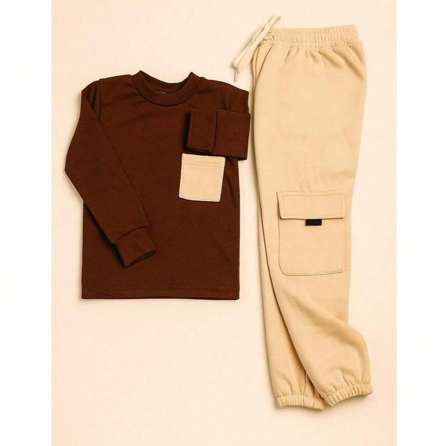 Children's Sweatshirt, Cargo Pants And Jacket Set For Boys And Girls, Autumn Winter - Rỉ Nâu - Xem 1