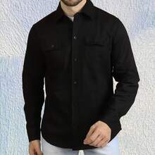 Men's Long Sleeve Jeans Shirt Size 38 To 48 With Pocket Slim Fit - màu đen - Xem 1