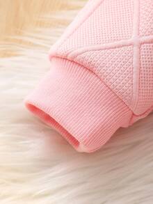 2pcs/Set Baby Girls Casual Versatile Solid Color Cute Floral Decor Round Neck Long Sleeve Sweatshirt Top And Elasticated Waist Sports Pants Set - Pink - View 5