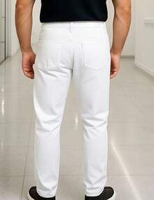 Calça Denim Masculina Jeans Skinny branca Reta Tradicional Sarja Dia a dia Direto da Fabrica Moda Promoção Slim - Branco - Visão 2
