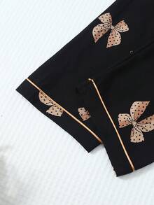 2 piezas/Set Pijama de mujer con estampado de mariposa para otoño/invierno, top de manga larga con botones y cuello de solapa y pantalones largos, ropa de dormir casual - Negro - Ver 7
