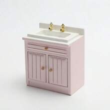 1/12 Escala Muebles de Cocina de Juguete Miniatura de Madera para Casa de Muñecas - Incluye Gabinete, Refrigerador, Estufa, Fregadero y Mostrador, Adecuado para Decoración de Casa de Muñecas, Combinación Rosa