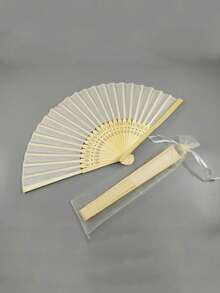 20/10/2/1pc Silk Hand Fan, Decorative Solid Color Fabric Fan, Wedding Gift, Folding Bamboo Fan, DIY Desktop Hanging Ornament - Beige - View 3