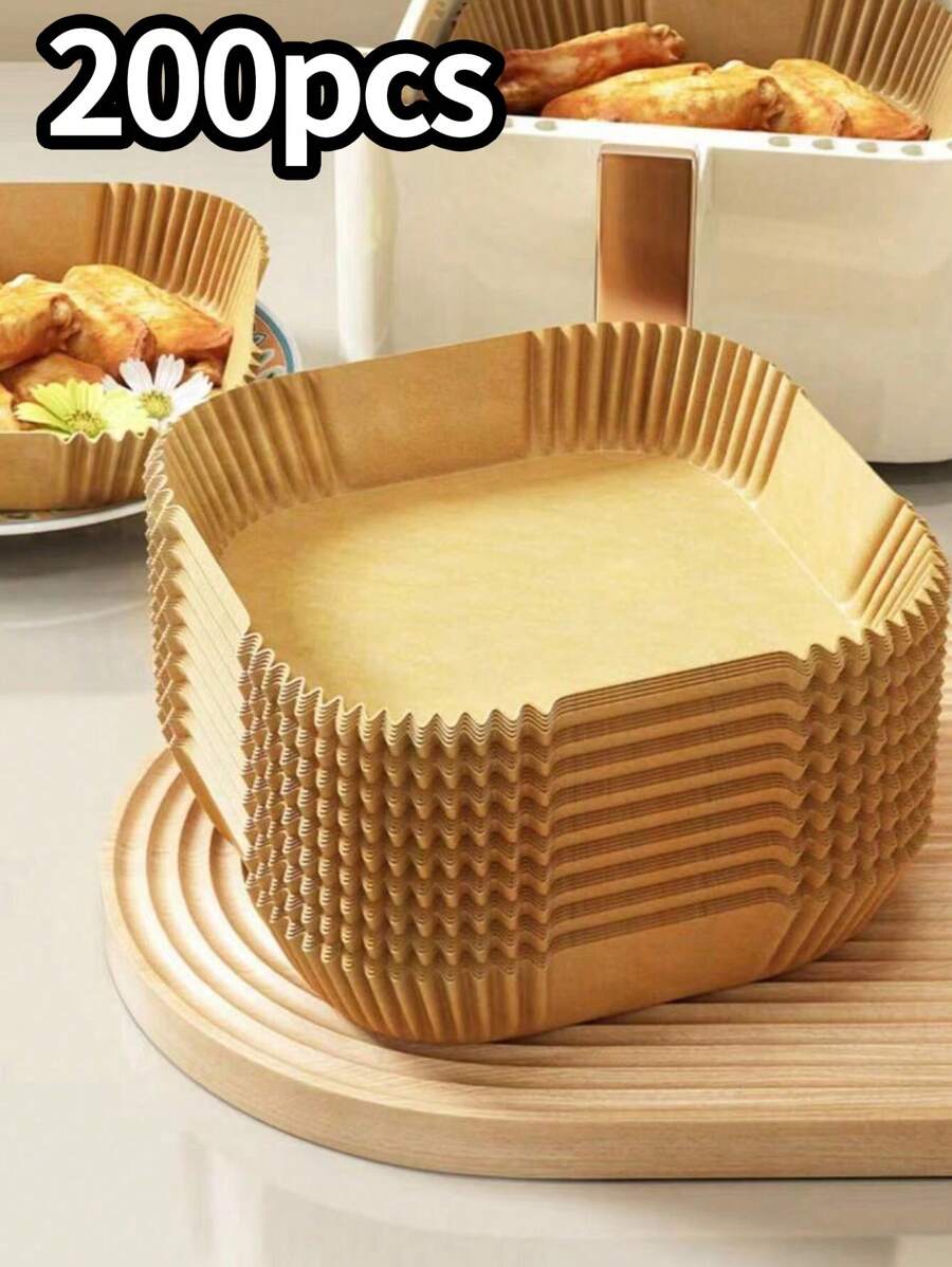 200 Pieces Cooking Sheet For Air Fryer, Sulfurized Paper For Cooking, Non-Stick Cooking Mat For Steam Cooking, Thick Heat Resistant, 8 Inch Air Fryer Mat, Kitchen Air Fryer Mat, Oil Absorbing Paper For Air Fryer, Oven Cooking Mat, Disposable - Brown - View 1
