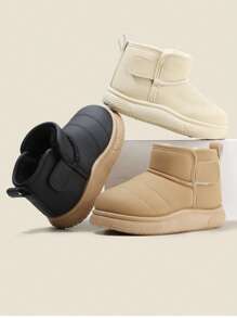 2025 Model Khaki Short Boots Suitable For 3-12 Years Old Boys And Girls, Synthetic Leather Upper, Warm Thermal Lining, Non-Slip Durable Sole, Pull-On Style Basic Flat Short Boots, Children's Winter Snow Boots, Essential Item For School, Winter Outings And Christmas Outfits! - Khaki - View 7