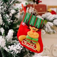 1pc Christmas Stocking Gift Bag, Small Size Candy Decoration Gift Bag With Snowman, Reindeer, Santa Claus Socks Hanging Ornament - Multicolor - View 21
