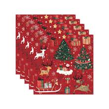 10pcs Perlengkapan Pesta Natal Warna Merah Anggur, Dekorasi Set Peralatan Makan Tema Natal Merah, Piring, Serbet, Gelas, Perlengkapan Meja dengan Pola Pohon Natal, Santa, dan Rusa Kutub untuk Suvenir Pesta Natal Musim Dingin - MultiWarna - View 7