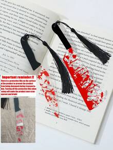 万圣节趣味血腥书签，流苏吊坠，2 种款式（不锋利、假刀）的图形血腥书签，经典恐怖恶作剧道具，适合返校派对 - 彩色 - 查看 8