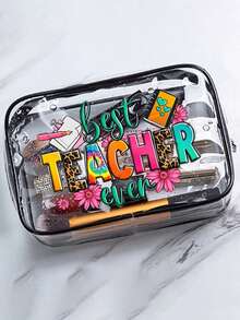 Transparent Women's Cosmetic Bag, Waterproof PVC Toiletry Bag, Portable Lightweight Clear Visible Easy To Clean Design, Beach Travel Charger Organizer Bag, Zipper Closure, Women's Summer Travel Holiday, Teacher's Day Gift, Back To School Essentialtravel Essentials Bag For School For Vacation Supplies Makeup Bag Travel Bag For Women